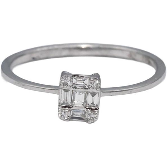 18k White Gold VS Emerald & Round Diamond Band Ring 0.20CT Size 7