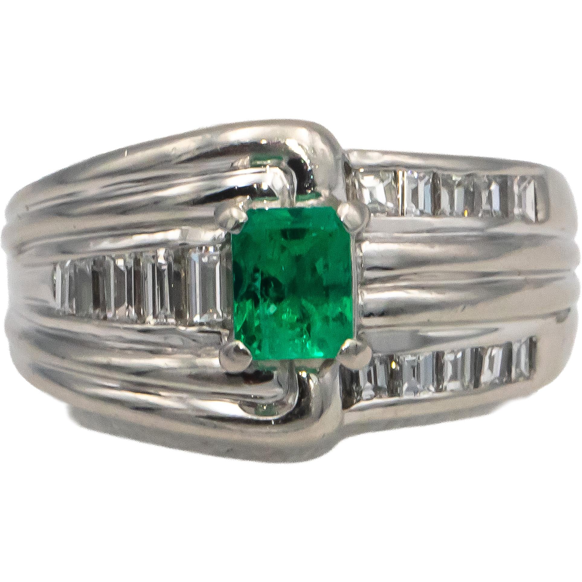 Platinum VS Diamond & Emerald Cocktail Ring 1.34CT Size 7.75