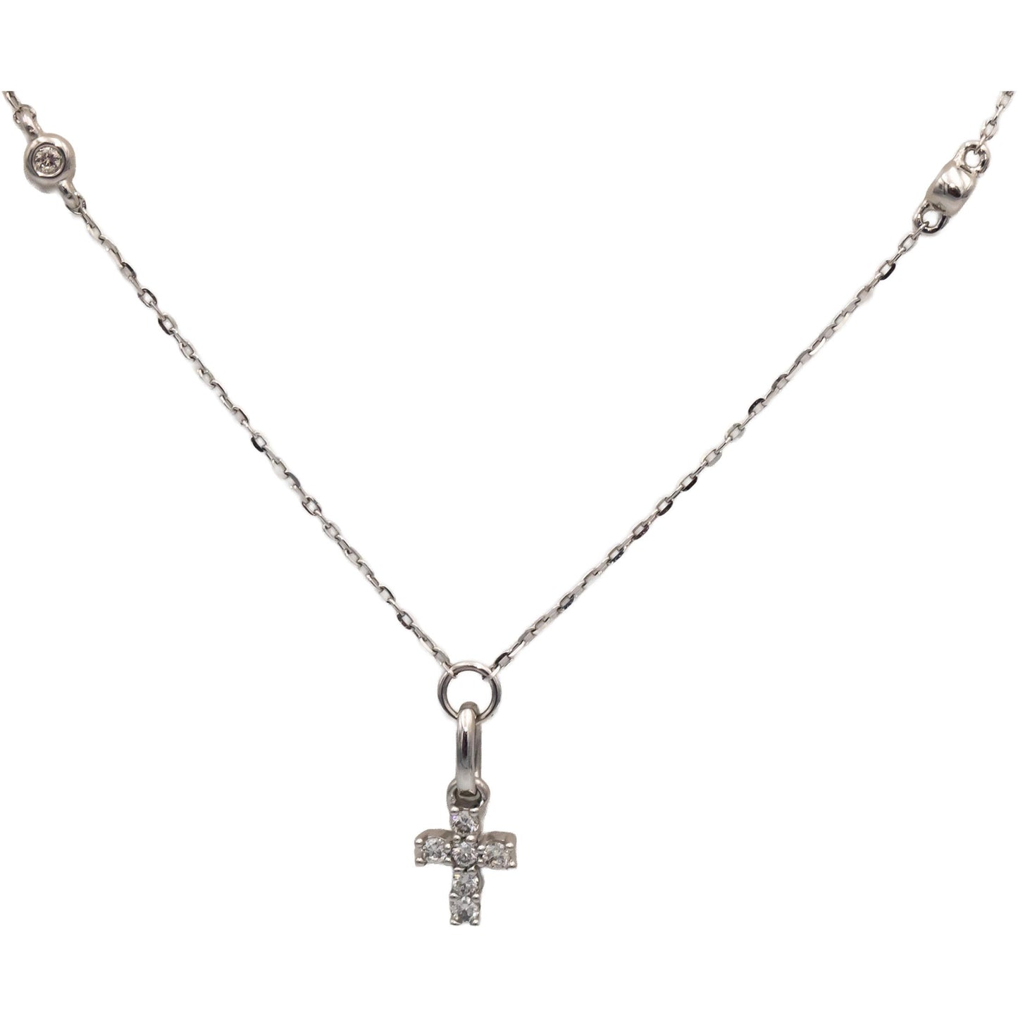 10k White Gold Round Diamond Cross Crucifix Dangle Chain Necklace 0.34CT