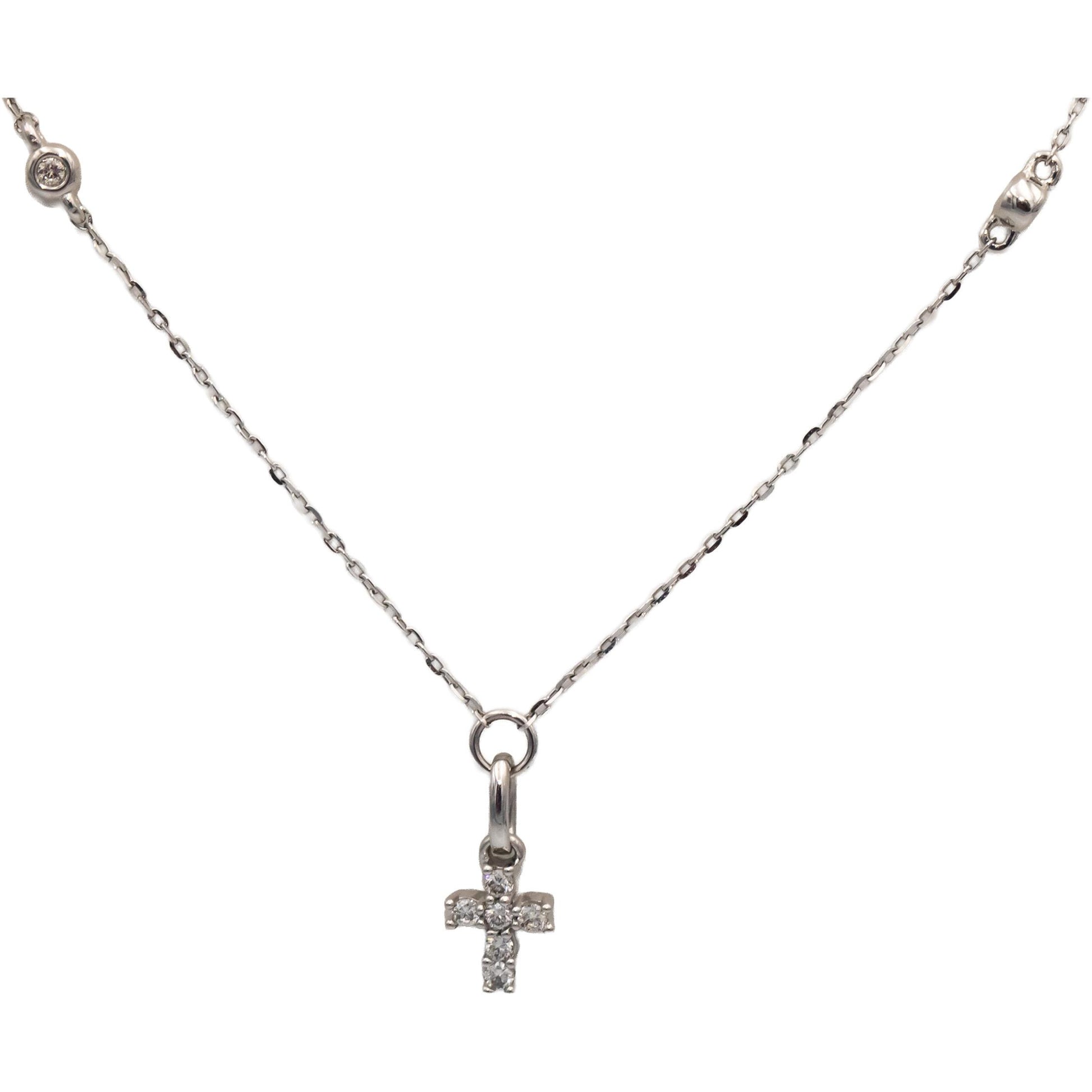 10k White Gold Round Diamond Cross Crucifix Dangle Chain Necklace 0.34CT