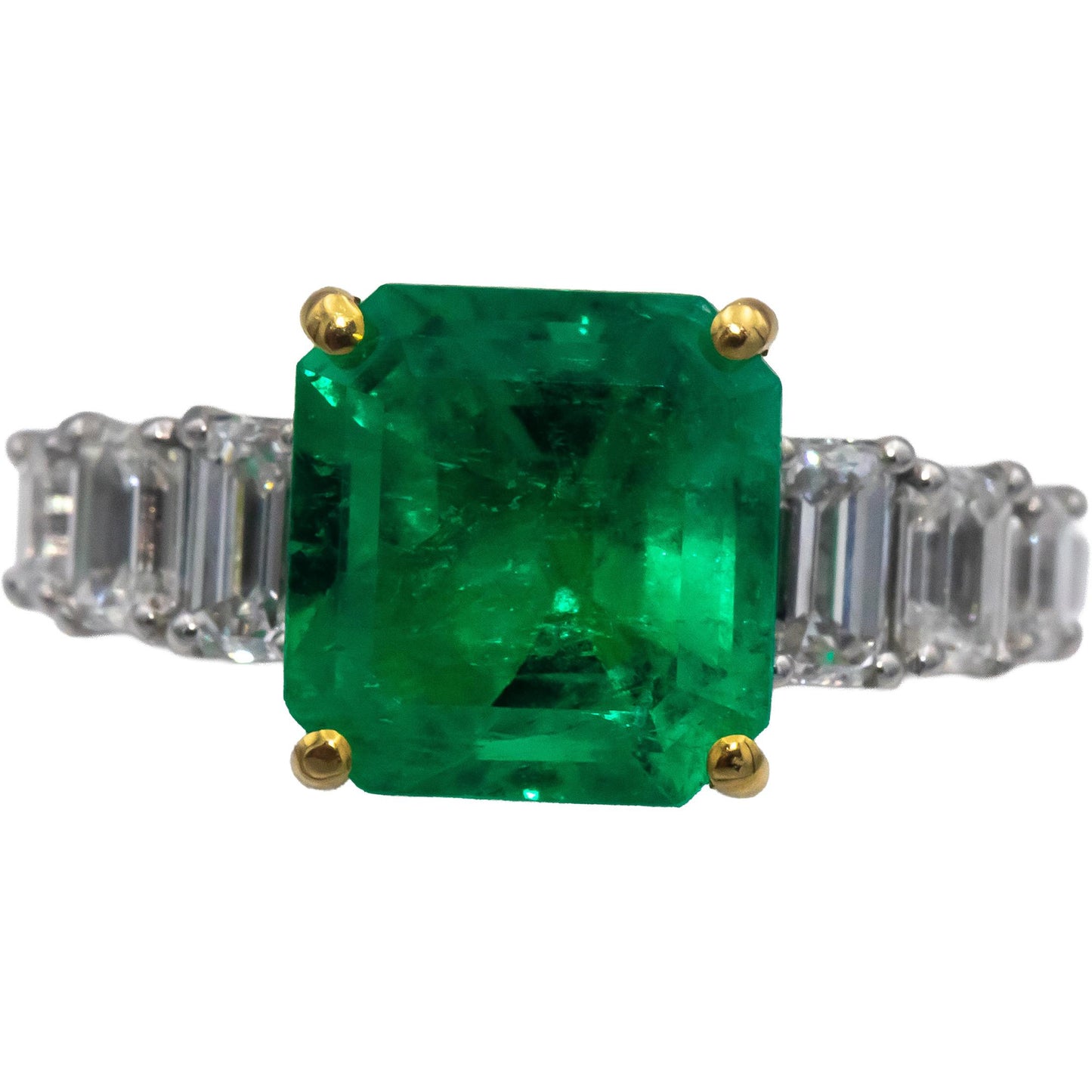 GIA 18k White Yellow Gold Colombian Emerald & Diamond Cocktail Ring 4.0CTW Sz 7