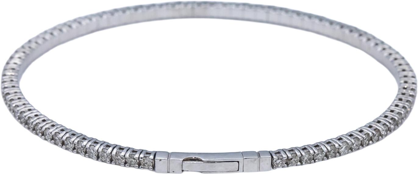 18k White Gold Round Diamond Flexible Bangle Bracelet 2.51CT