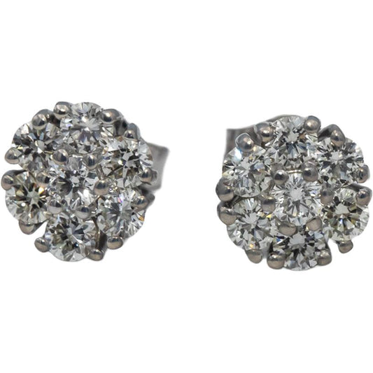 14k White Gold Round Diamond Cluster Stud Flower Earrings 0.73CT