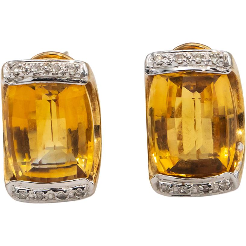14k Yellow and White Gold Citrine and Diamond Earrings 13.08CTW