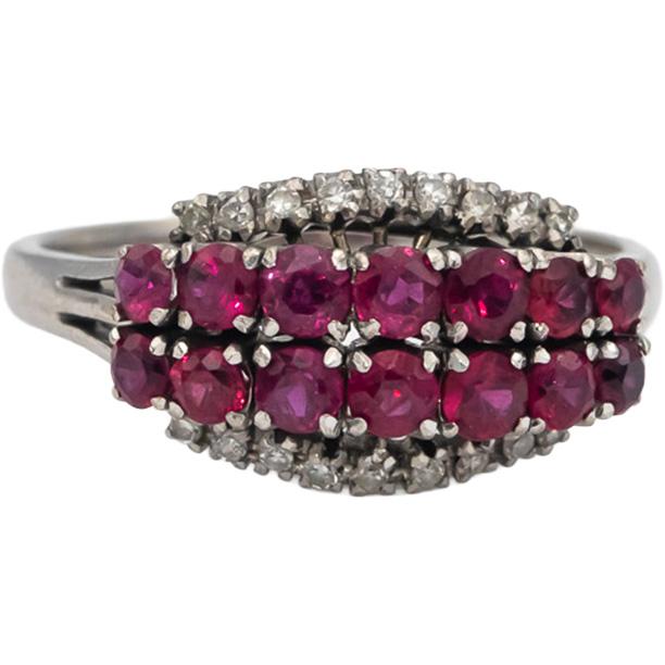 Vintage Antique 18k White Gold Ruby & Diamond Cocktail Ring 1.15CT Size 9.25