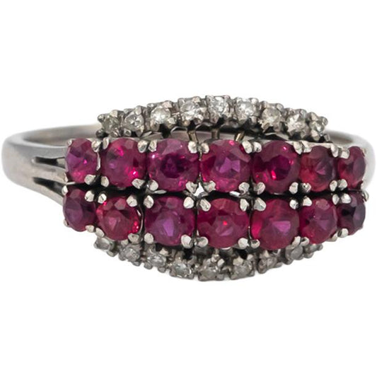 Vintage Antique 18k White Gold Ruby & Diamond Cocktail Ring 1.15CT Size 9.25