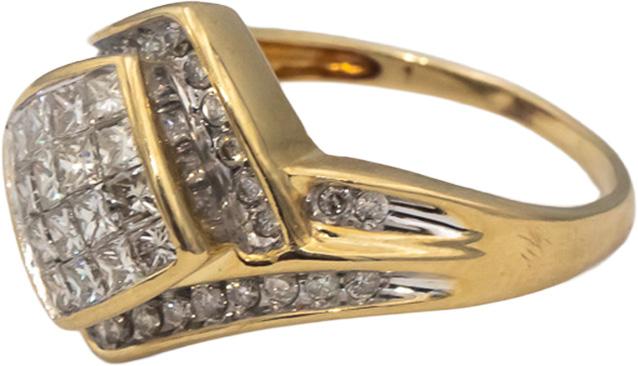 10k Yellow Gold Round & Princess Cut Diamond Cocktail Ring 1.0CT Size 8.25