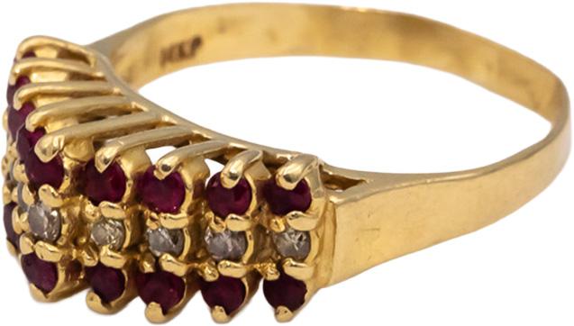 14k Yellow Gold Round Diamond and Ruby Cocktail Ring 0.35CTW Size 6.25
