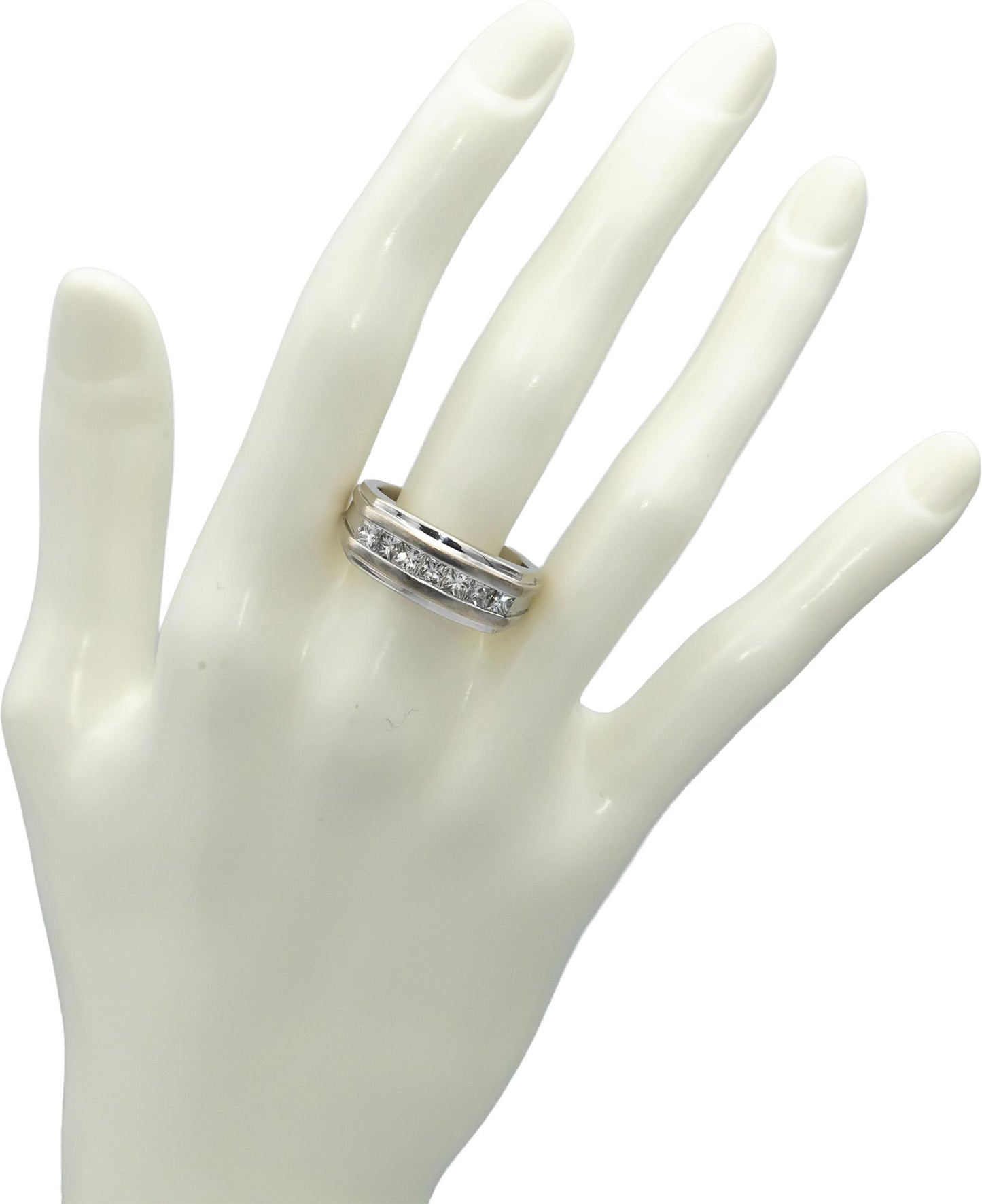 14k White Gold Princess Cut Channel Set Diamond Men's Band Ring 0.90CT Size 10