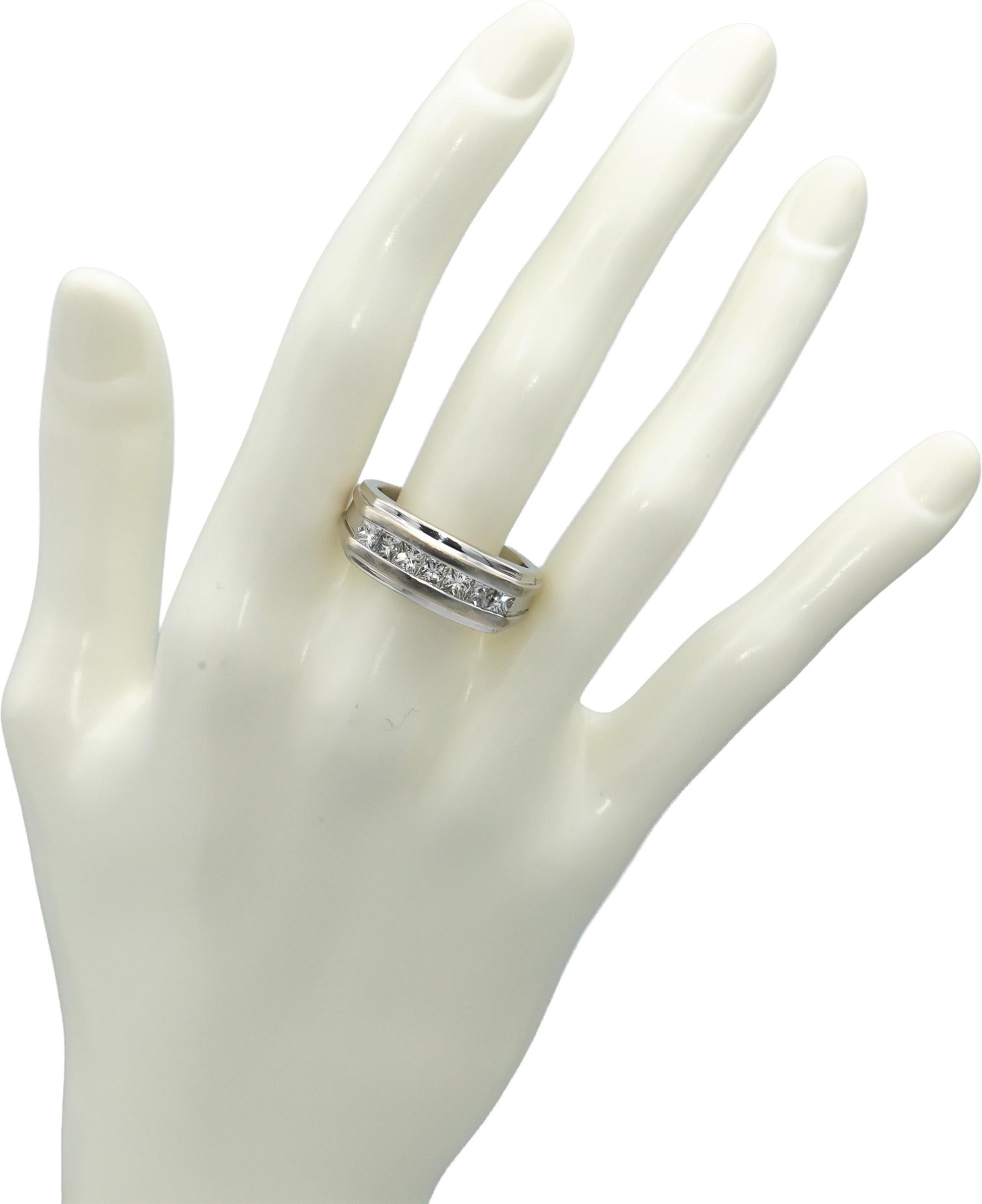 14k White Gold Princess Cut Channel Set Diamond Men's Band Ring 0.90CT Size 10