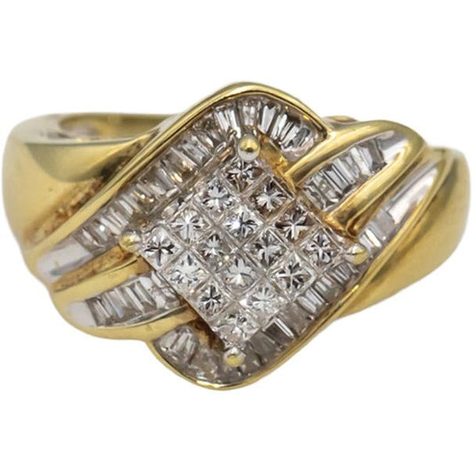 14k Yellow & White Gold Princess & Baguette Diamond Cocktail Ring 1.0CT Size 6.5