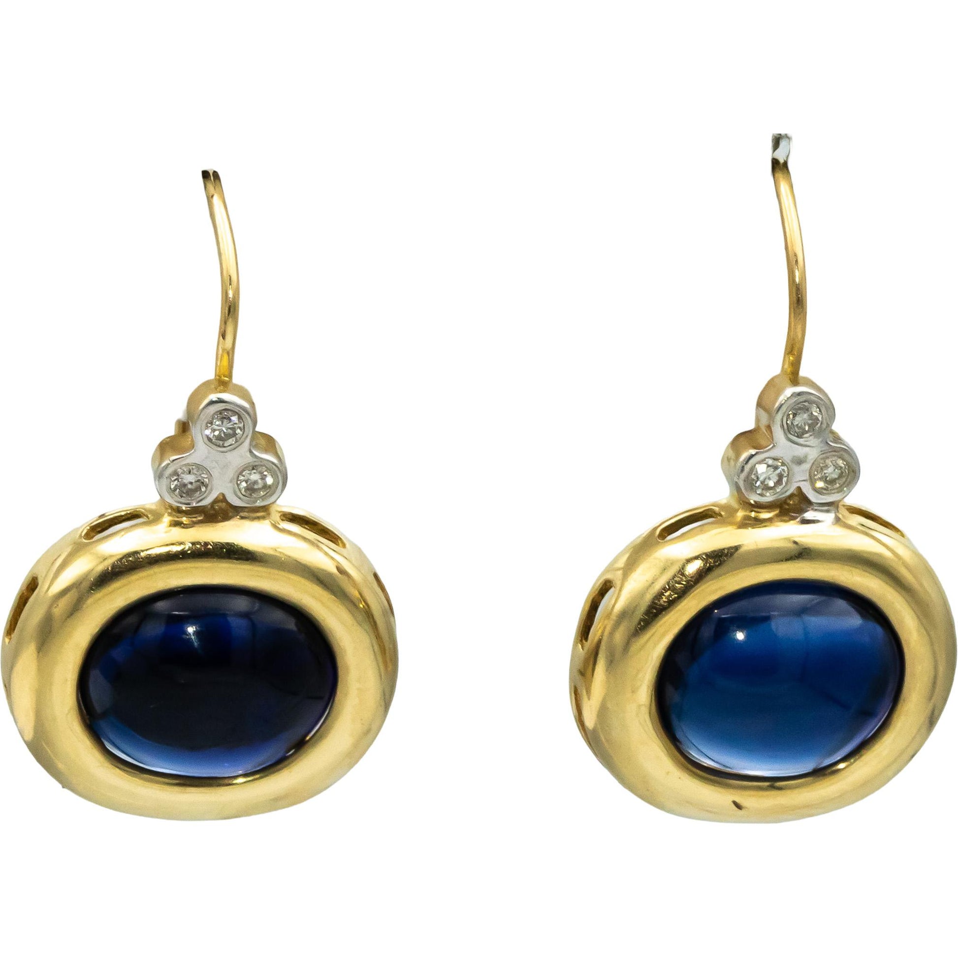 14k Yellow & White Gold Diamond and Synthetic Sapphire Dangle Earrings 8.10CTW