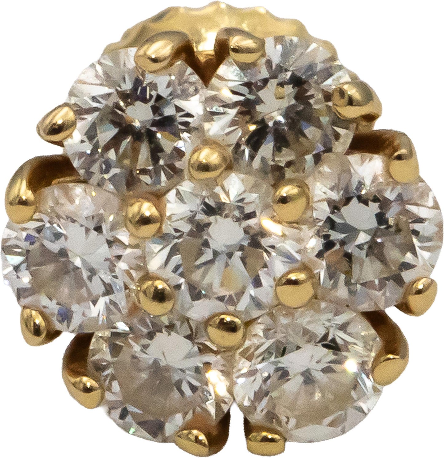 14k Yellow Gold Round Diamond Cluster Stud Screw Back Earrings 1.23CT
