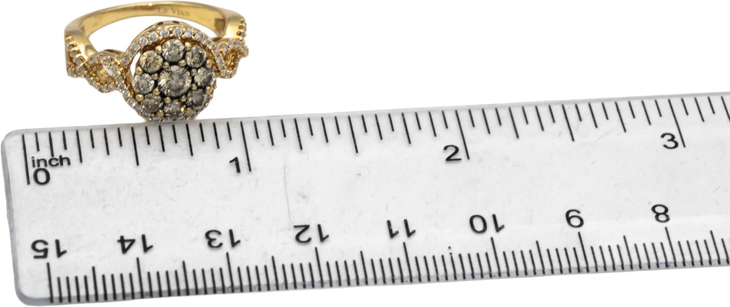 LE VIAN 14k Rose Gold White and Chocolate Diamond Cluster Ring 1.0CT Size 7