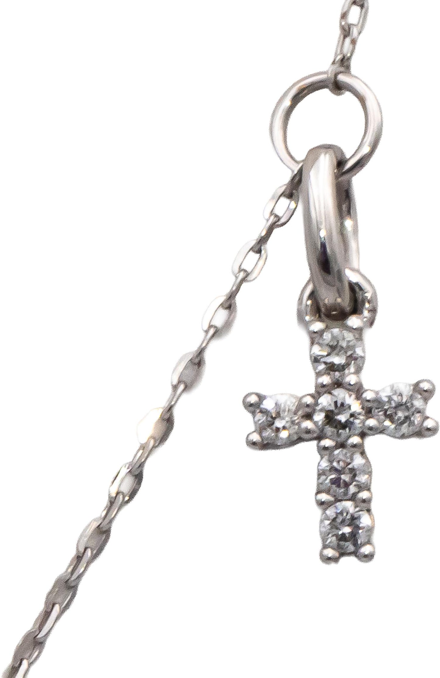 10k White Gold Round Diamond By The Yard Cross Dangle Necklace 0.34CT
