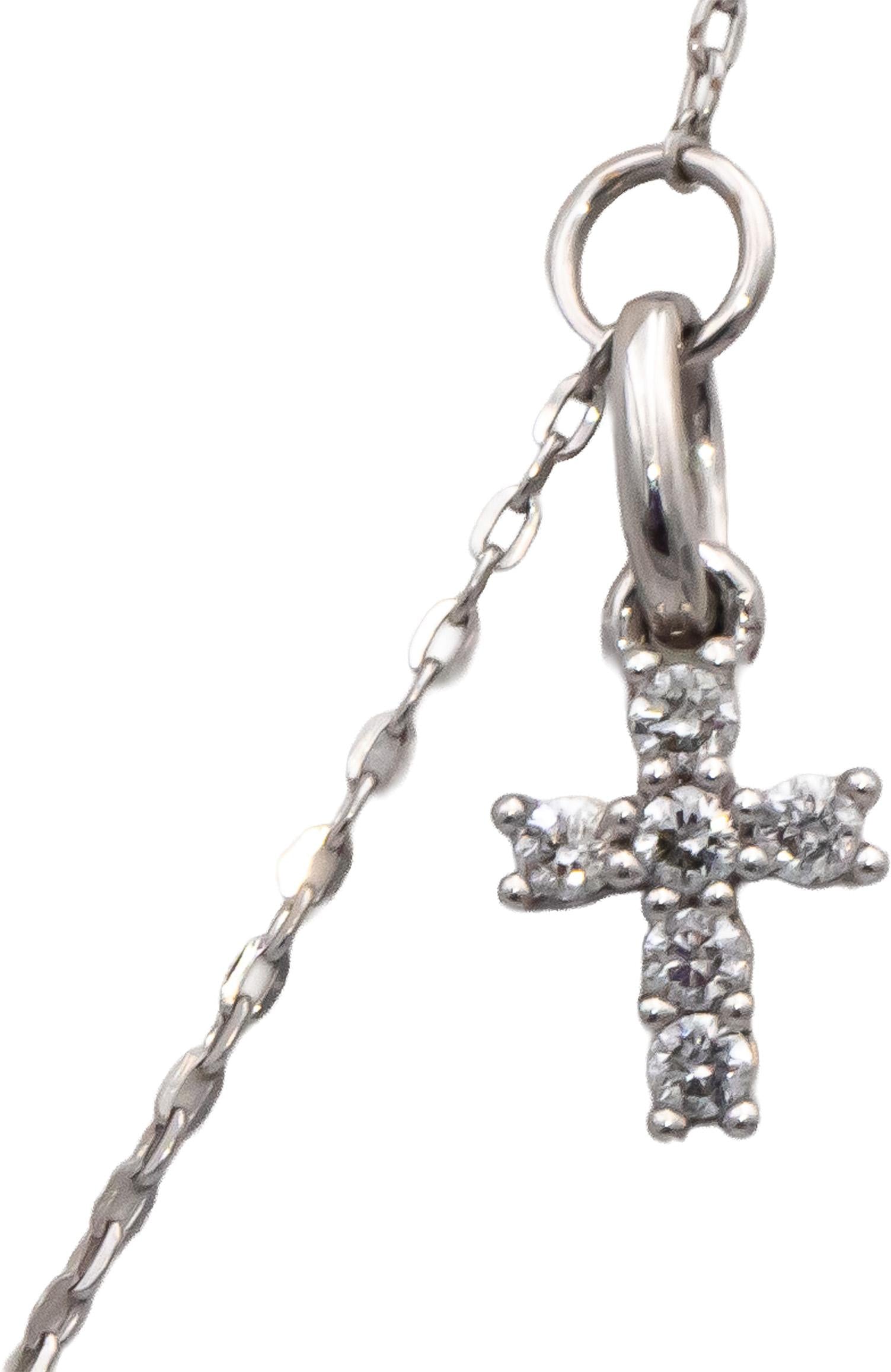 10k White Gold Round Diamond By The Yard Cross Dangle Necklace 0.34CT