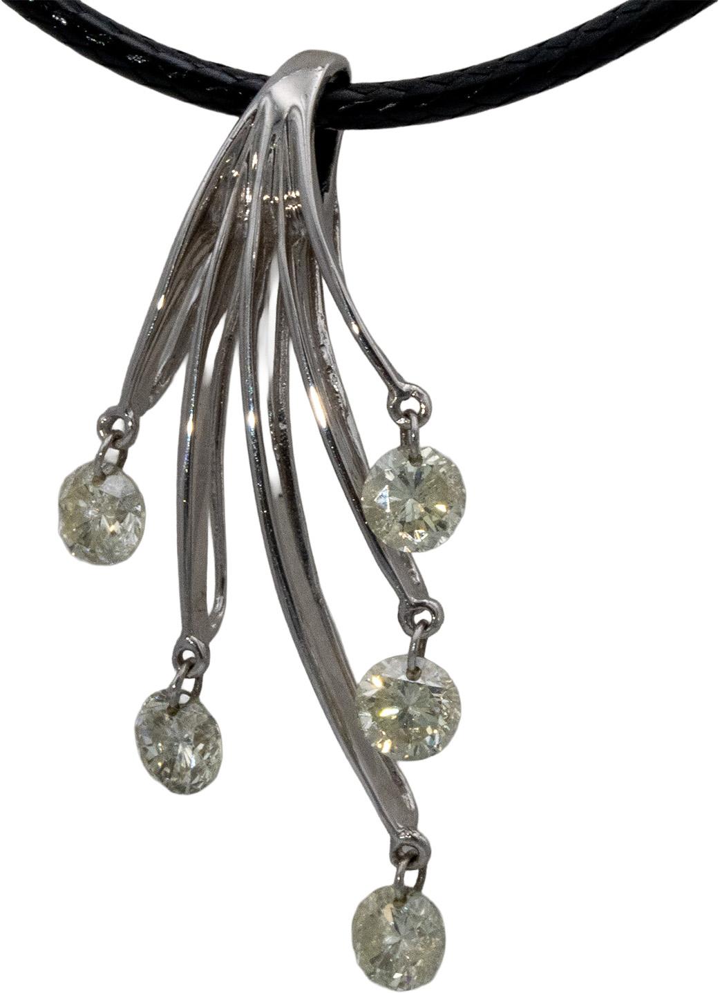 14k White Gold Round Diamond Dangle Pendant Necklace 0.95CT