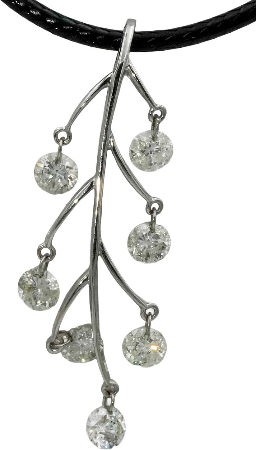 14k White Gold Round Diamond Dangle Floral Pendant Necklace 1.40CT