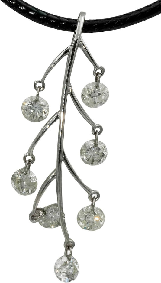 14k White Gold Round Diamond Dangle Floral Pendant Necklace 1.40CT