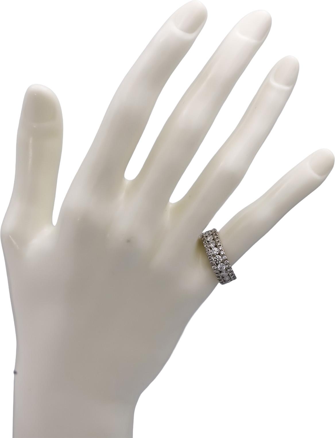 14k White Gold VS Round Diamond Three Row Band Ring Size 1.50CT Size 5.5