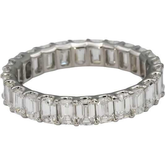 14k White Gold VS Emerald Cut Diamond Eternity Band Ring 3.10CT Size 6.5
