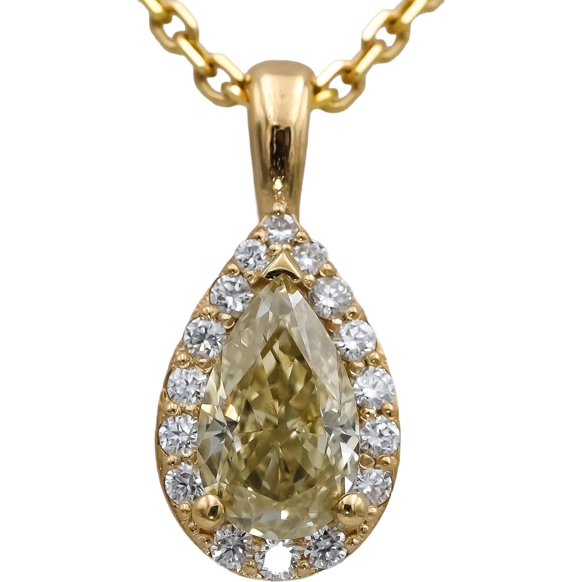 18k & 14k Yellow Gold White & Light Yellow Diamond Pendant Necklace 1.12CT