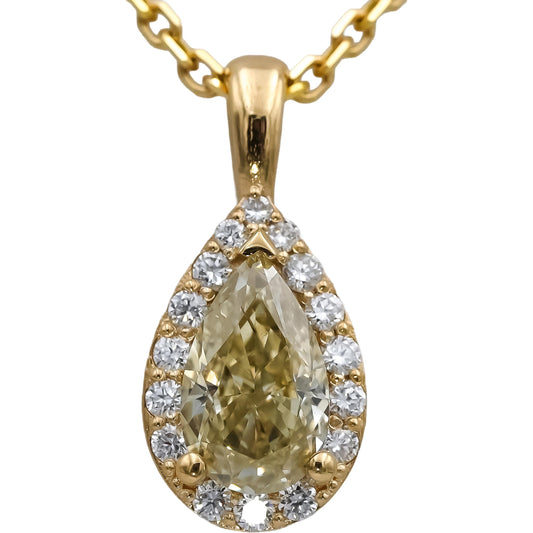 18k & 14k Yellow Gold White & Light Yellow Diamond Pendant Necklace 1.12CT