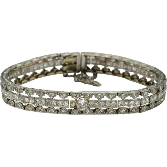 Vintage Antique Platinum 14k Gold VS Diamond Three Row Bracelet 4.10CT