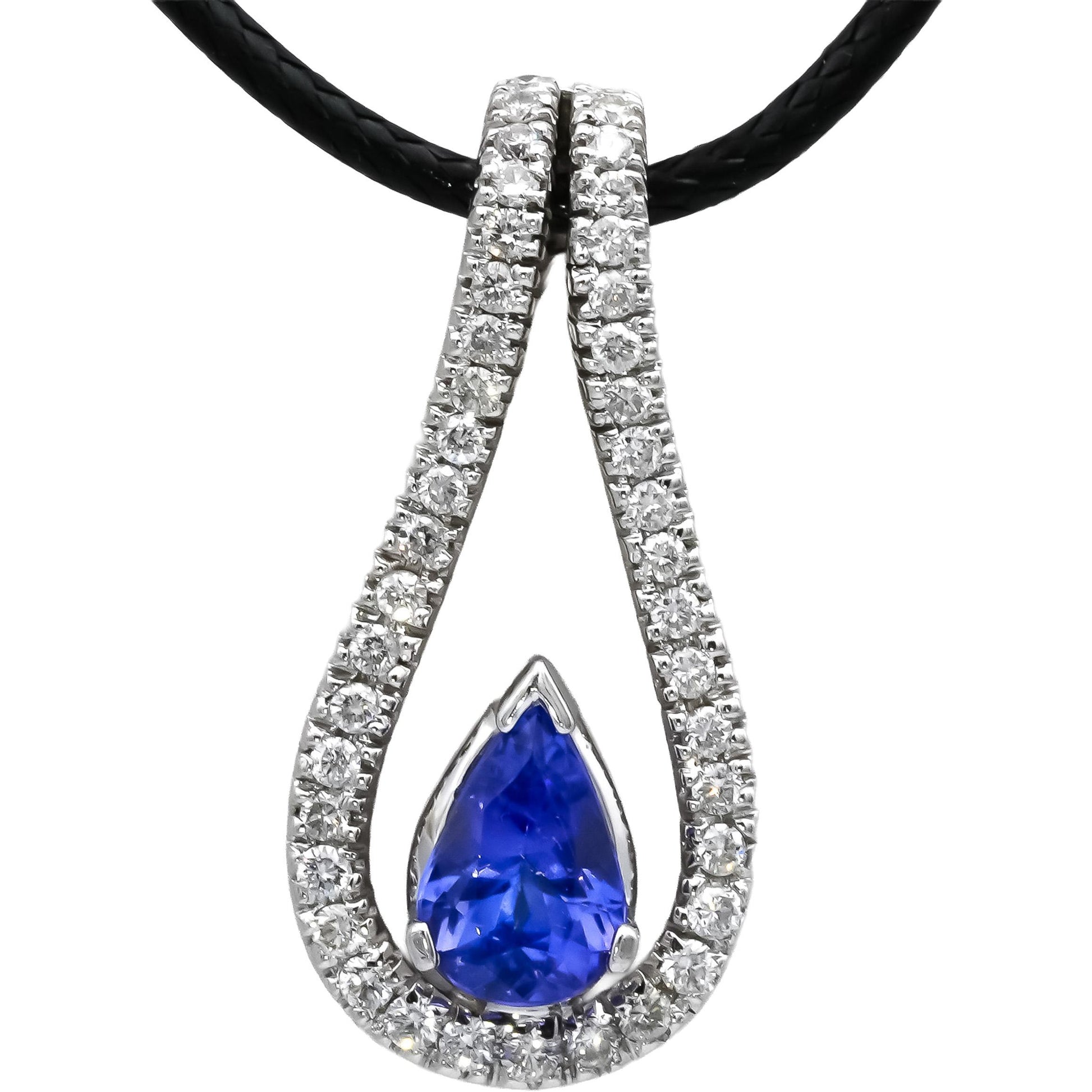 14k White Gold Round Diamond and Pear Cut Tanzanite Pendant Necklace 1.75CTW
