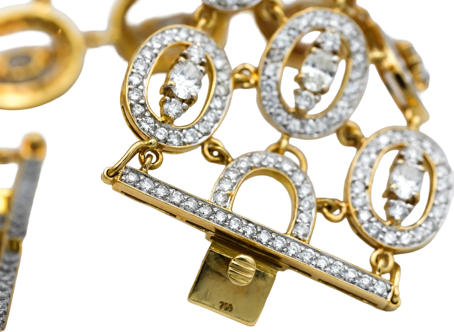 18k Yellow Gold Round and Oval Cut Diamond Halo Link Wide Bracelet 22.0CT