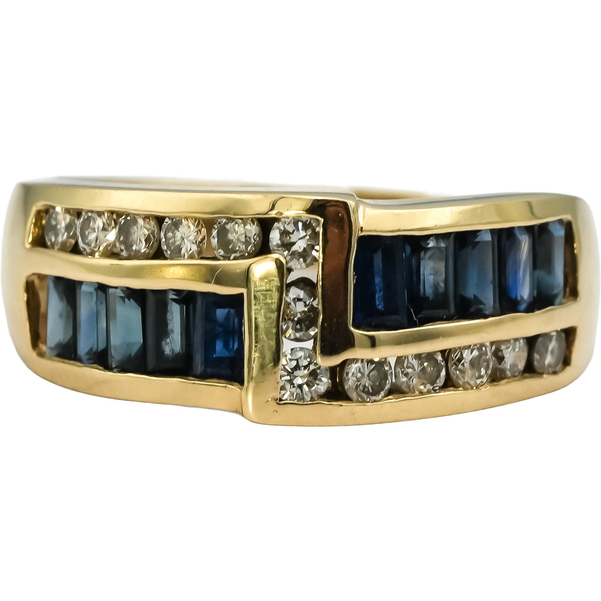 BH EFFY 14k Yellow Gold Diamond and Sapphire Band Ring 1.15CT Size 7.25