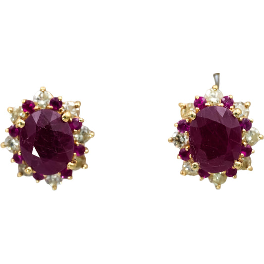 14k Yellow Gold Ruby and Light Yellow Diamond Stud Earrings 8.0CTW