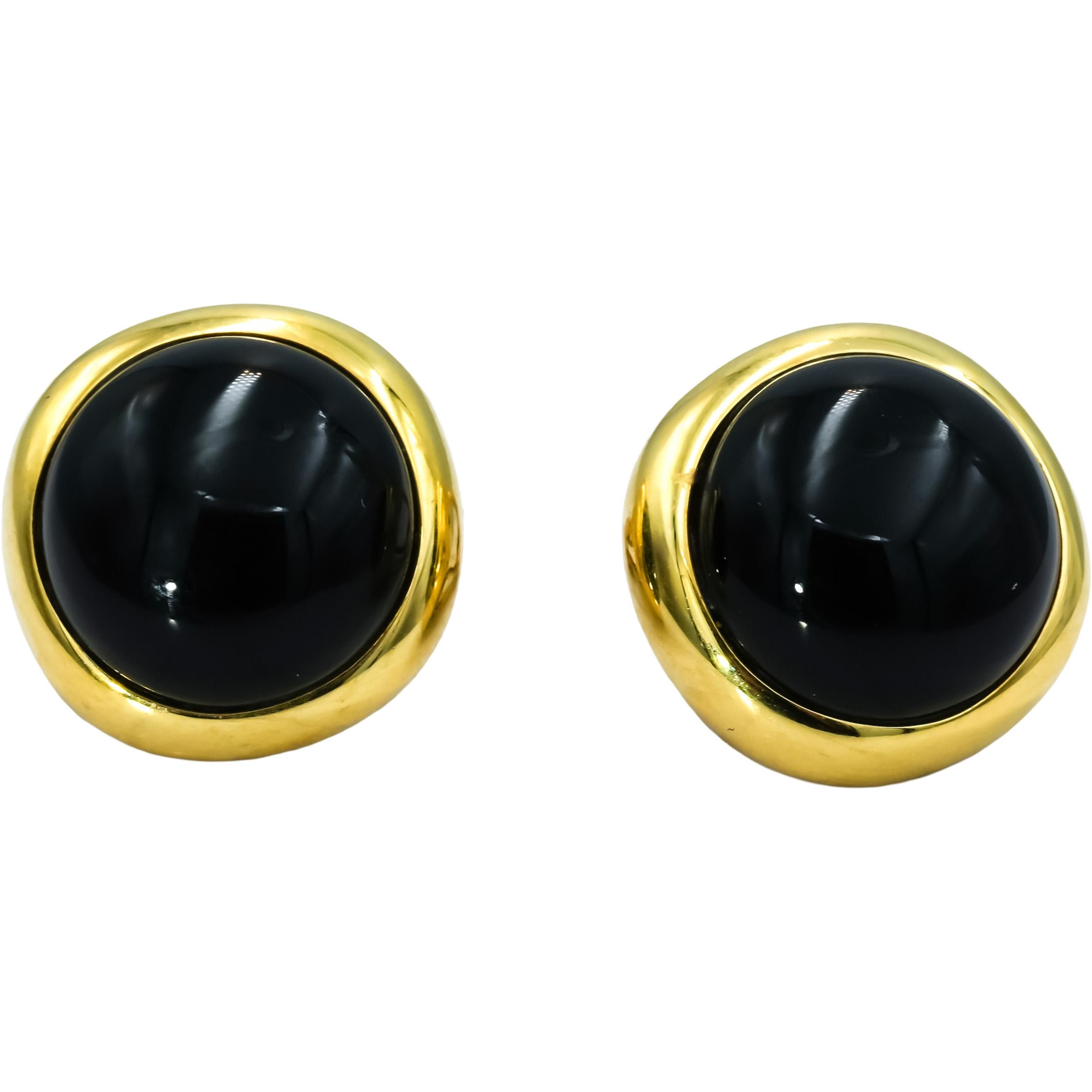 TIFFANY & CO. 18k Yellow Gold Cabochon Onyx Clip On Earrings