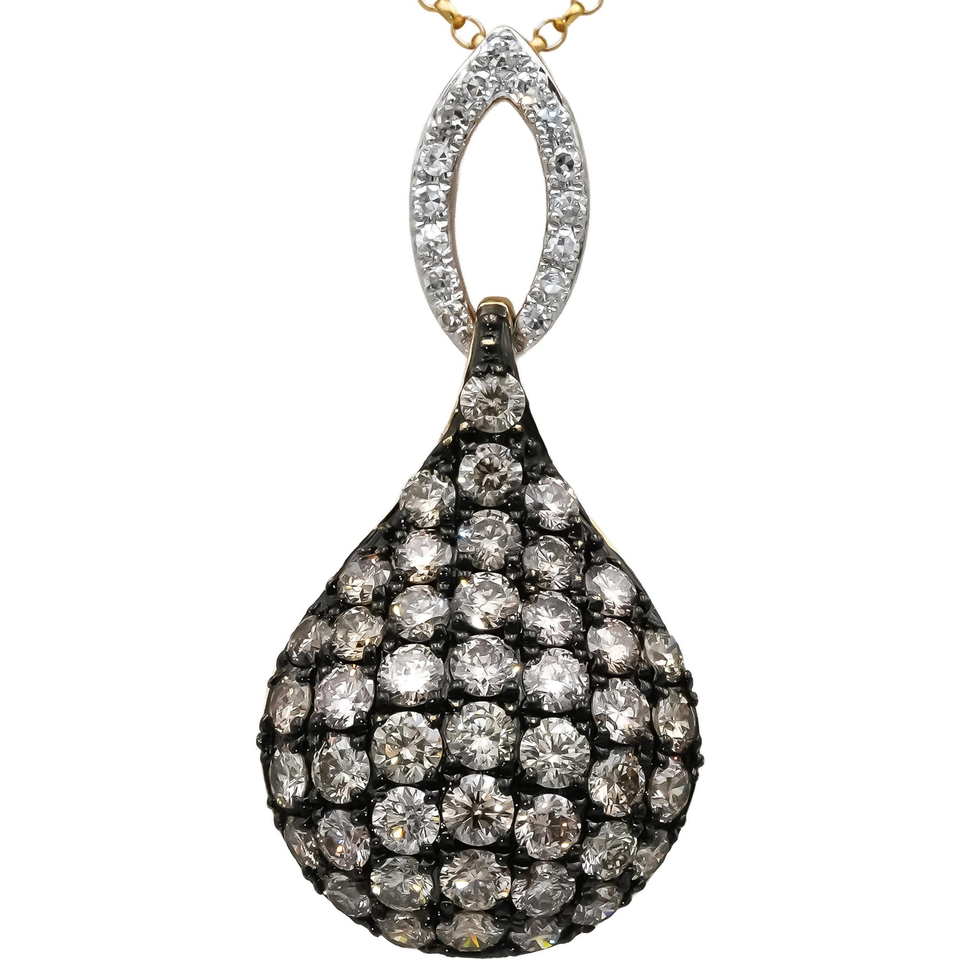 14k Yellow Gold Round Diamond Pave Pendant Necklace 1.0CT