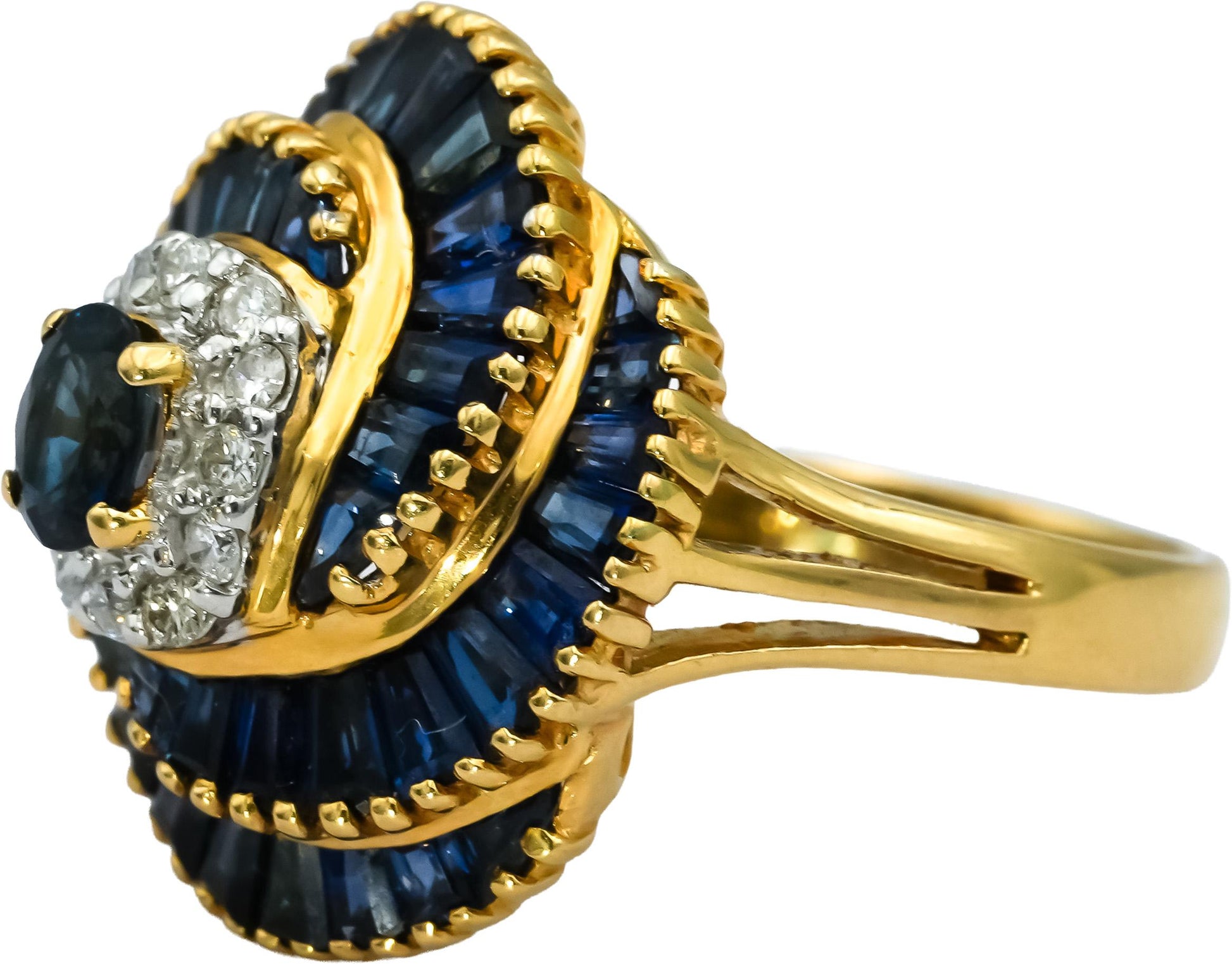 LE VIAN 18k Yellow Gold Diamond & Sapphire Spiral Cocktail Ring 3.20CT Size 6.25