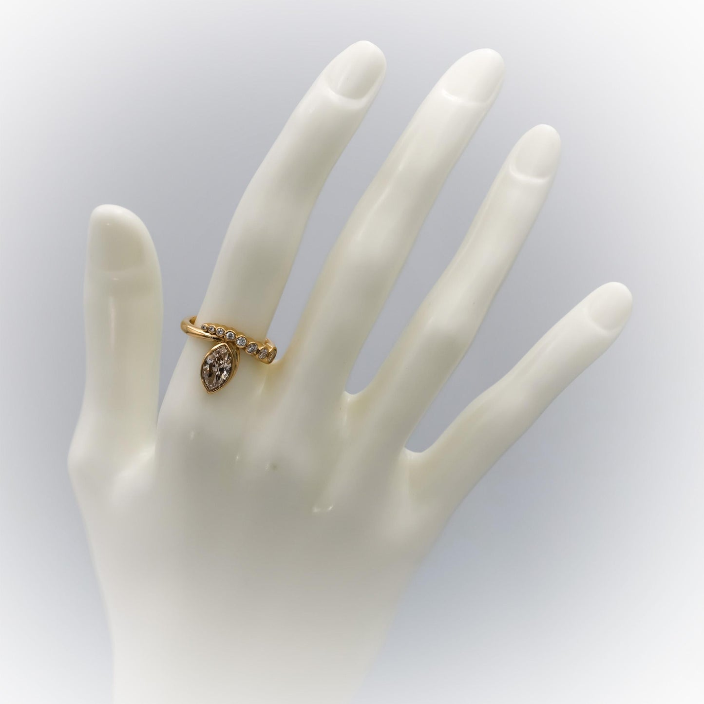 18k Yellow Gold Round & Marquise Diamond Ring 1.45CT w/ 1.15CT Center Size 6