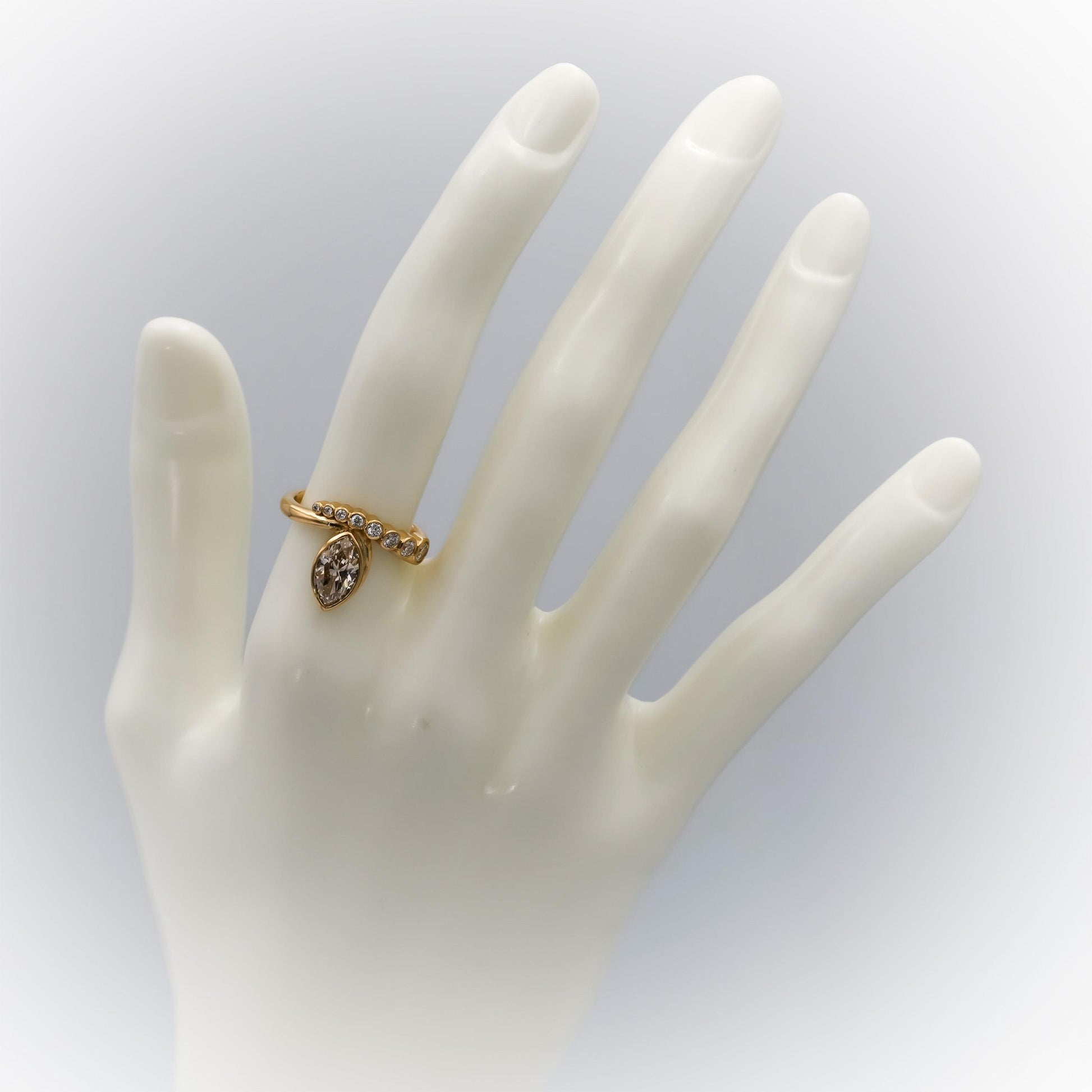 18k Yellow Gold Round & Marquise Diamond Ring 1.45CT w/ 1.15CT Center Size 6