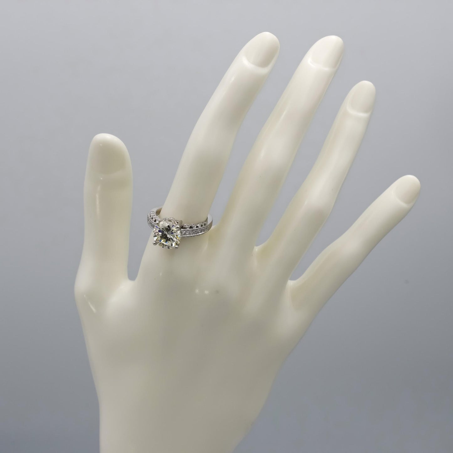 10k White Gold Round Diamond Engagement Ring 3.74CT w/ 3.26CT Center Size 6.75