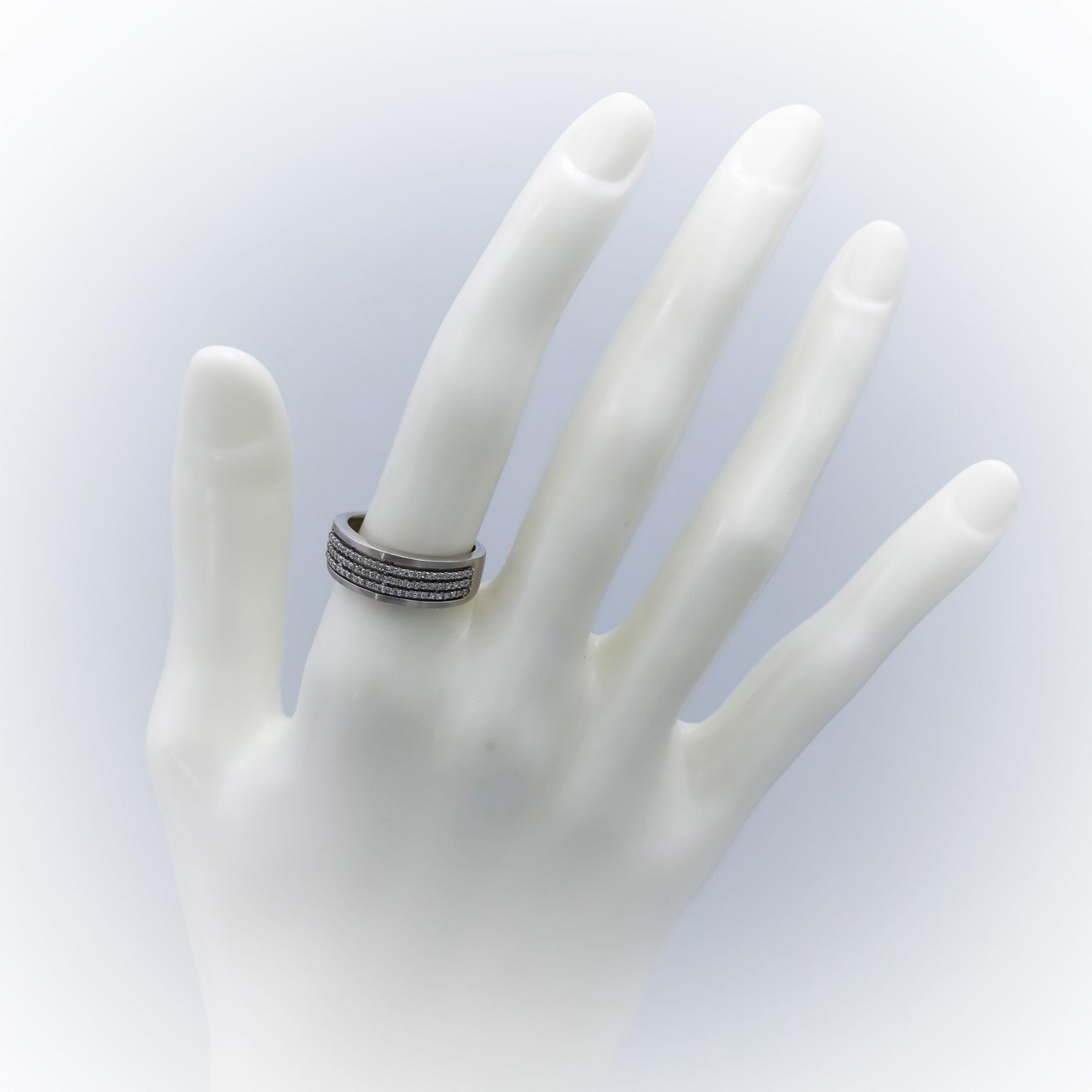 14k White Gold Round Diamond Three-Row Band Ring 0.40CT Size 6.75