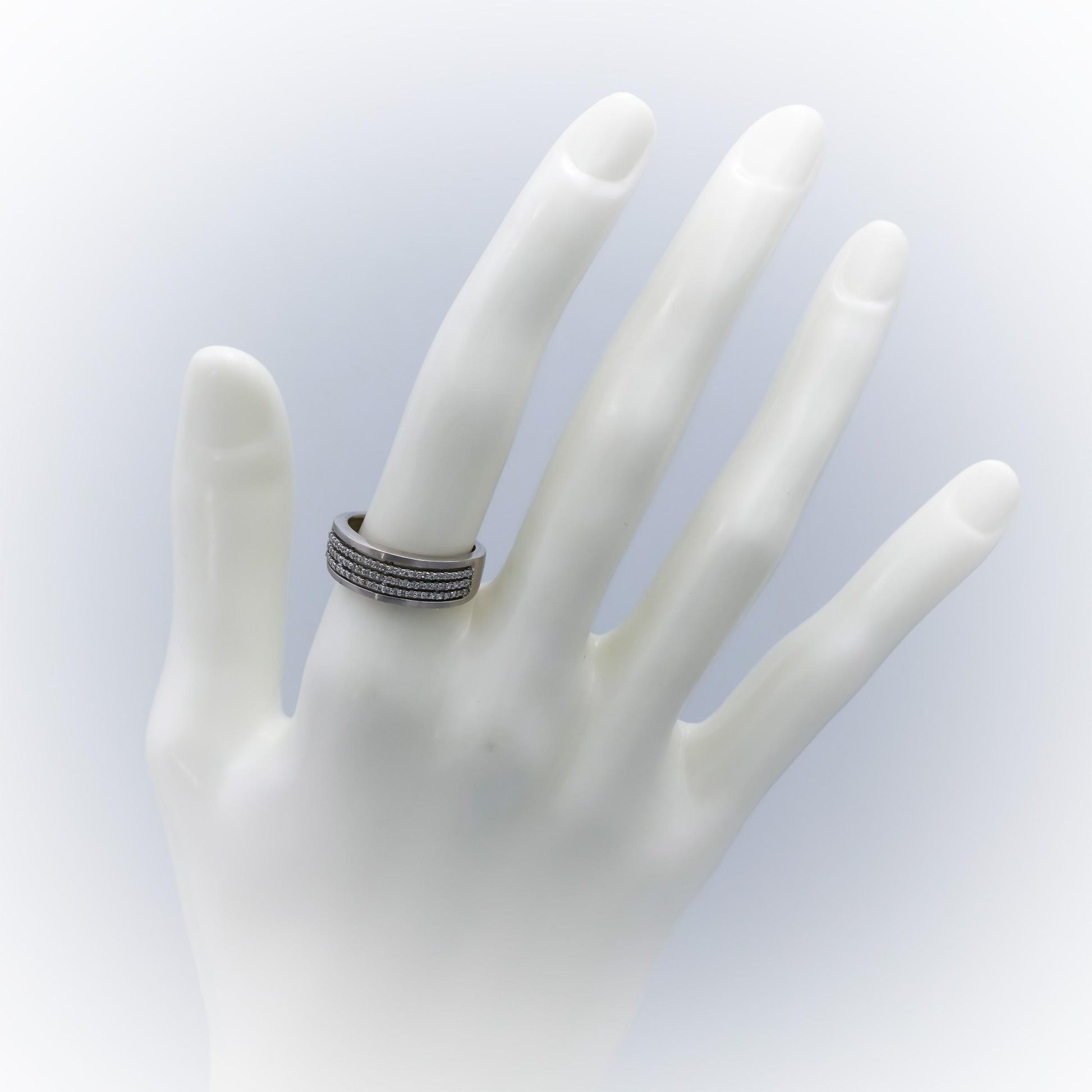 14k White Gold Round Diamond Three-Row Band Ring 0.40CT Size 6.75