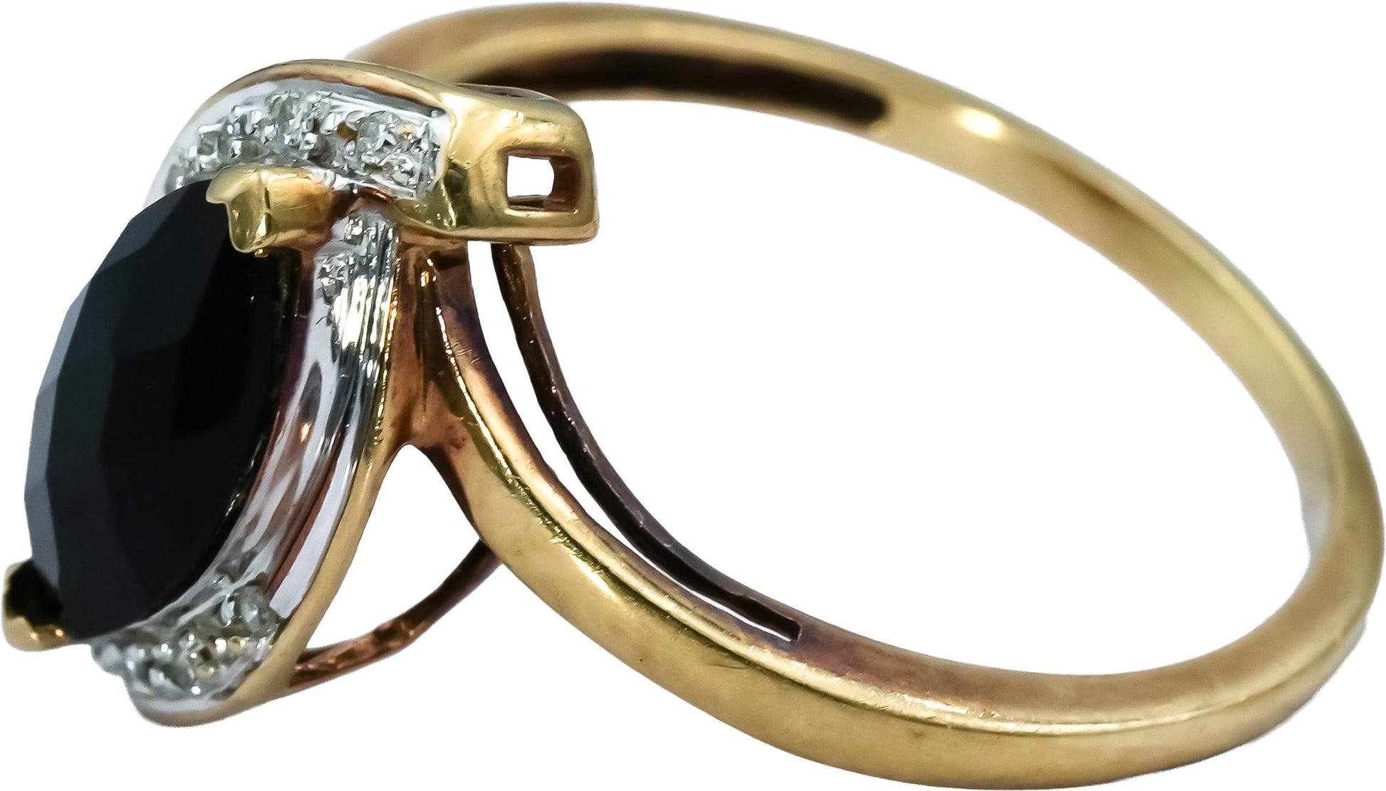 10k Yellow Gold Black Onyx Cocktail Ring w/ Diamond Accents Size 9.5