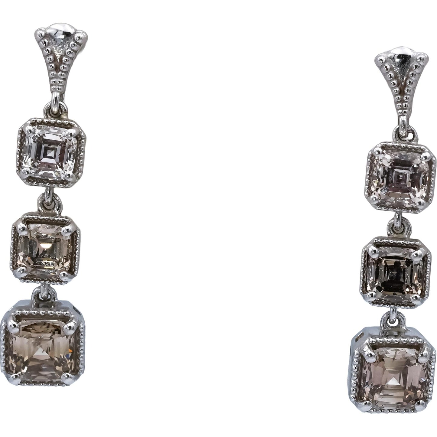 CGL Certified 14k White Gold Asscher Cut Diamond Drop Dangle Earrings 2.40CT