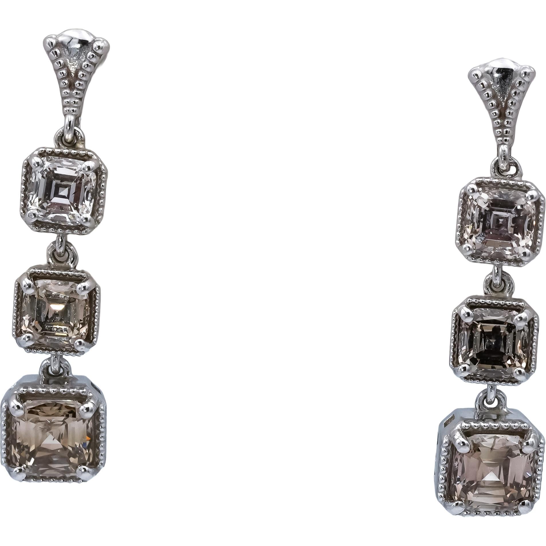 CGL Certified 14k White Gold Asscher Cut Diamond Drop Dangle Earrings 2.40CT