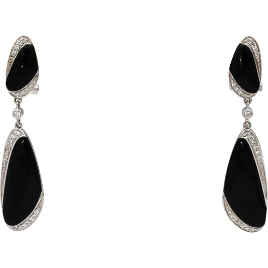 14k White Gold Diamond and Black Onyx Drop Dangle Earrings 0.25CT