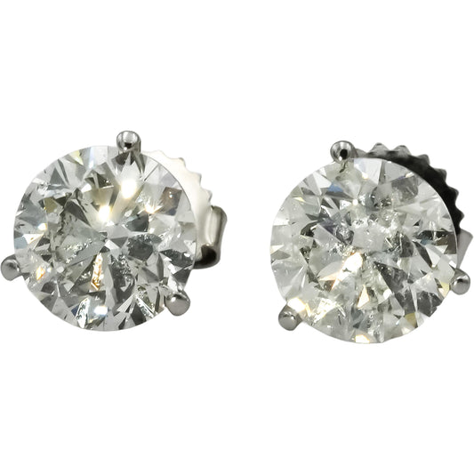 14k White Gold Round Diamond Martini Setting Stud Earrings 4.04CT
