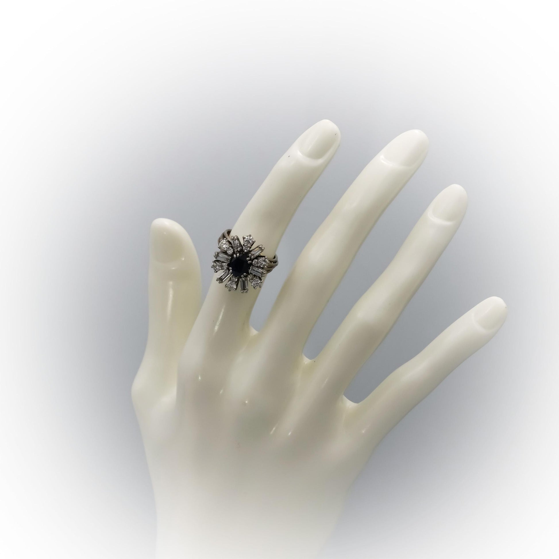 18k White Gold VS Diamond and Sapphire Flower Ring 2.70CT Size 5.25