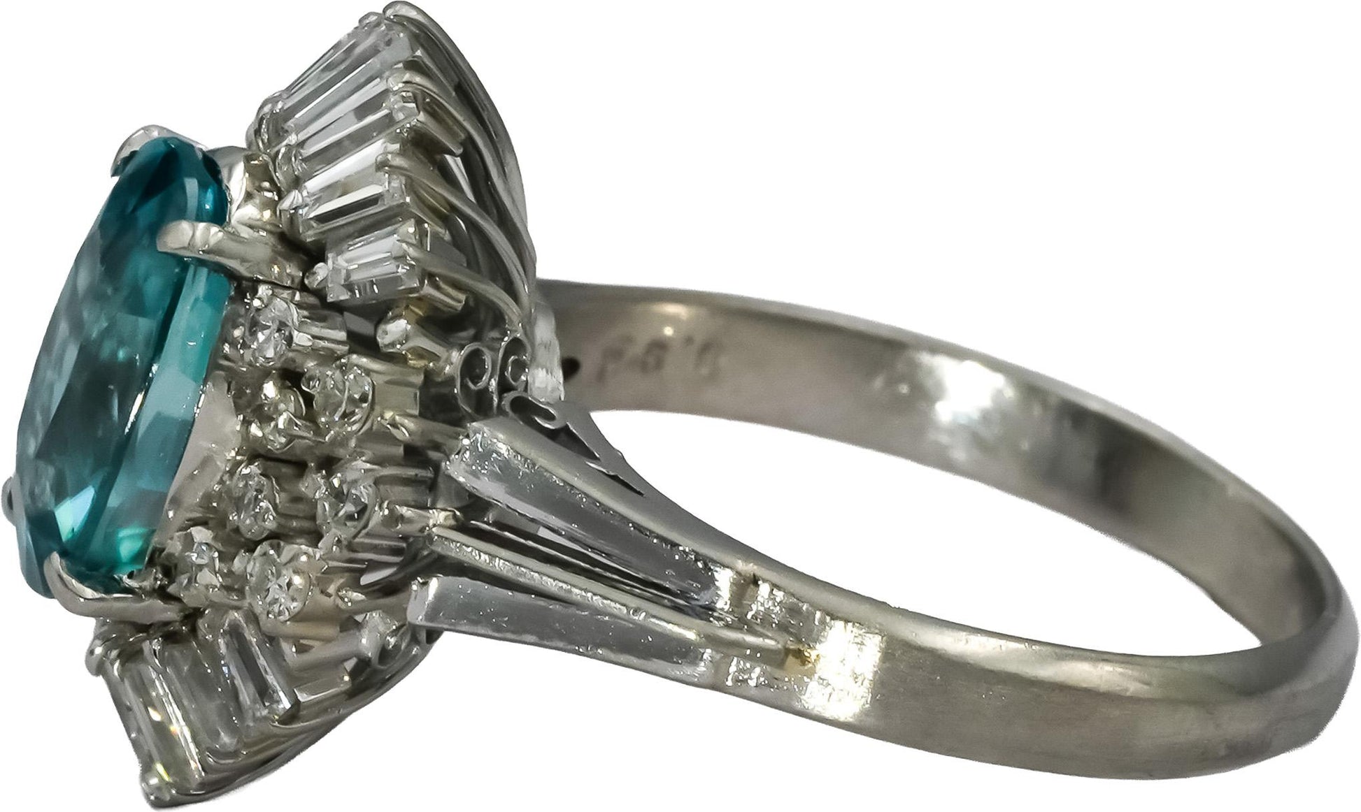 Platinum Diamond and Blue Zircon Cocktail Ring 4.91CT Size 8.25
