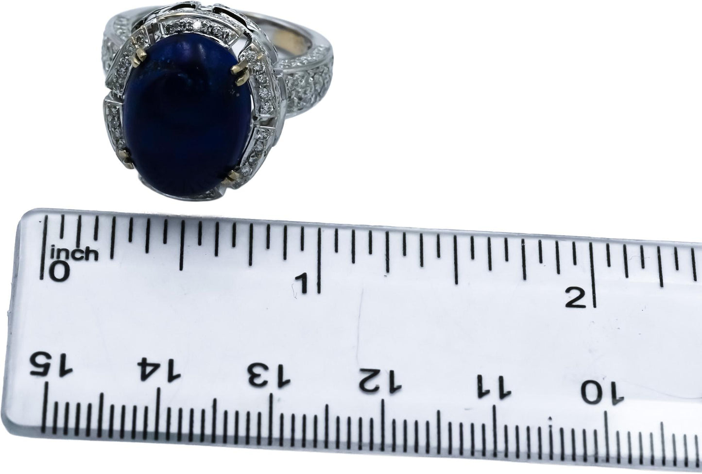 18k White Gold VS Diamond and Lapis Lazuli Cocktail Ring 8.55CT Size 6.75