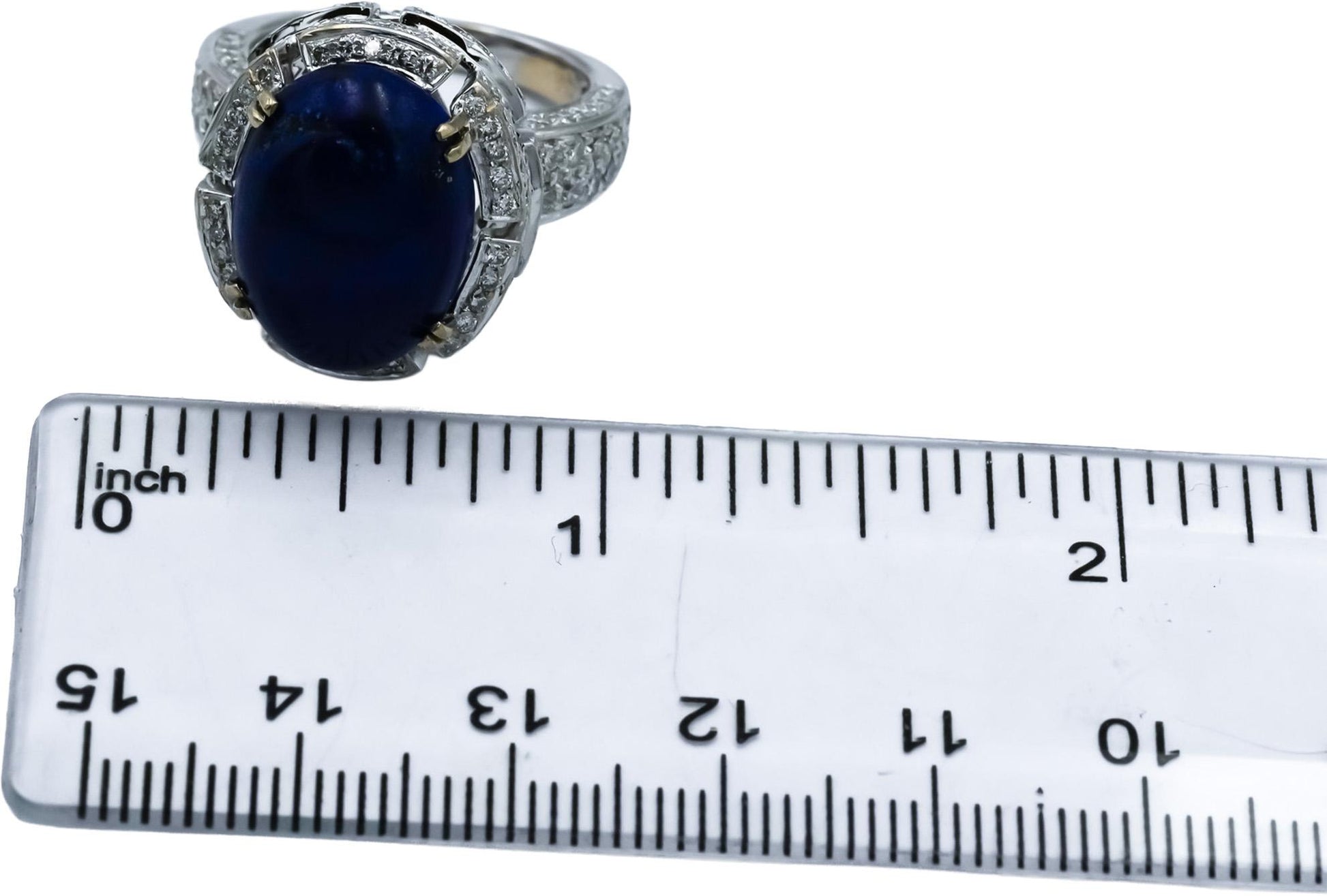 18k White Gold VS Diamond and Lapis Lazuli Cocktail Ring 8.55CT Size 6.75