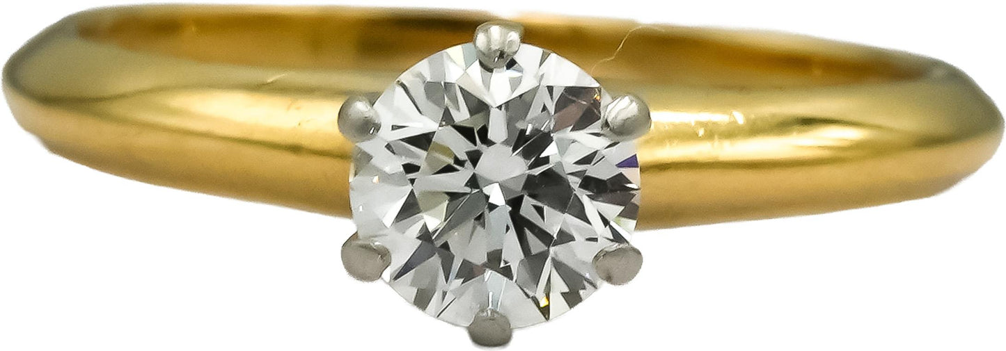 TIFFANY & CO. 18k Gold Platinum VVS1/G Diamond Solitaire Ring .52CT w/ Papers